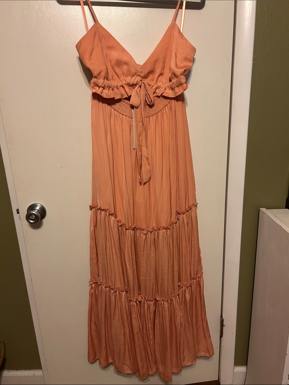 Women's Peach Tiered Maxi Dress with Tie Front